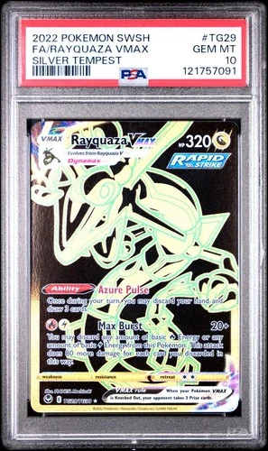 2022 POKEMON SWORD & SHIELD SILVER TEMPEST #TG29 FULL ART/RAYQUAZA VMAX PSA 10