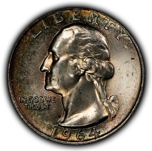 1964 25c Silver Washington Quarter - Colorful Rim Toning - BU - SKU-Z6418