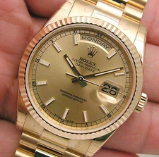 Rolex Day Date President 118238 Champagne Index Dial 36mm 18k Yellow Gold Watch