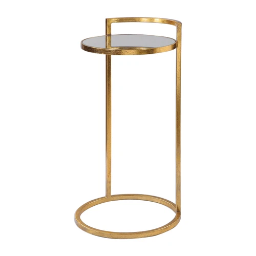 Elegant Gold Mirrored Cantilever Ring Table | Accent Round Vintage Style Drink - Picture 5 of 5