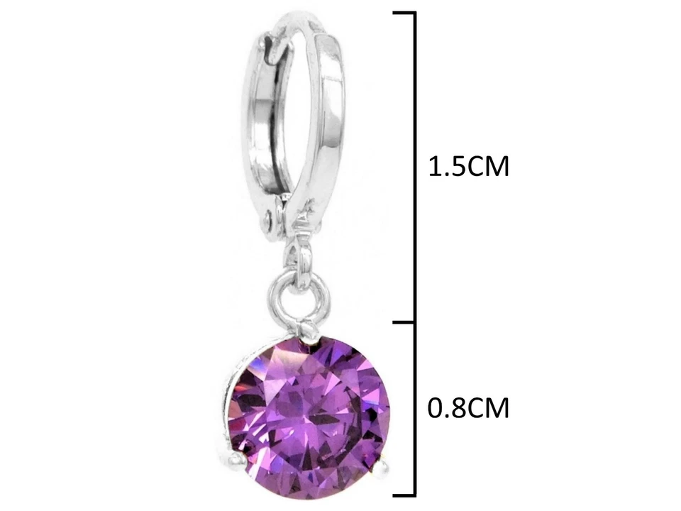 Auténticos pendientes redondos de oro blanco de 18 quilates tipo amatista púrpura gemas Foto 4 de 4