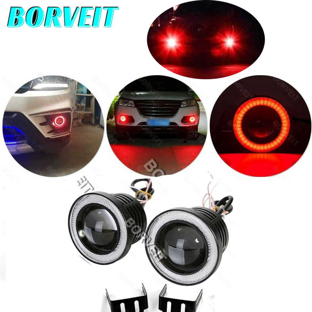 2x 2 5 White LED Fog Light Projector Driving Lamp Red DRL Angel Eye