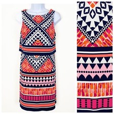 ELIZA J Abstract Tiered Bright Dress Stretchy Jersey Knit Lined Size 6 Wedding