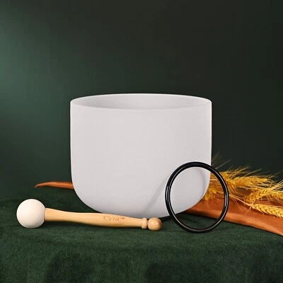 CVNC 432Hz 8" F Heart Chakra Frosted Quartz Crystal Singing Bowl for Sound Healing