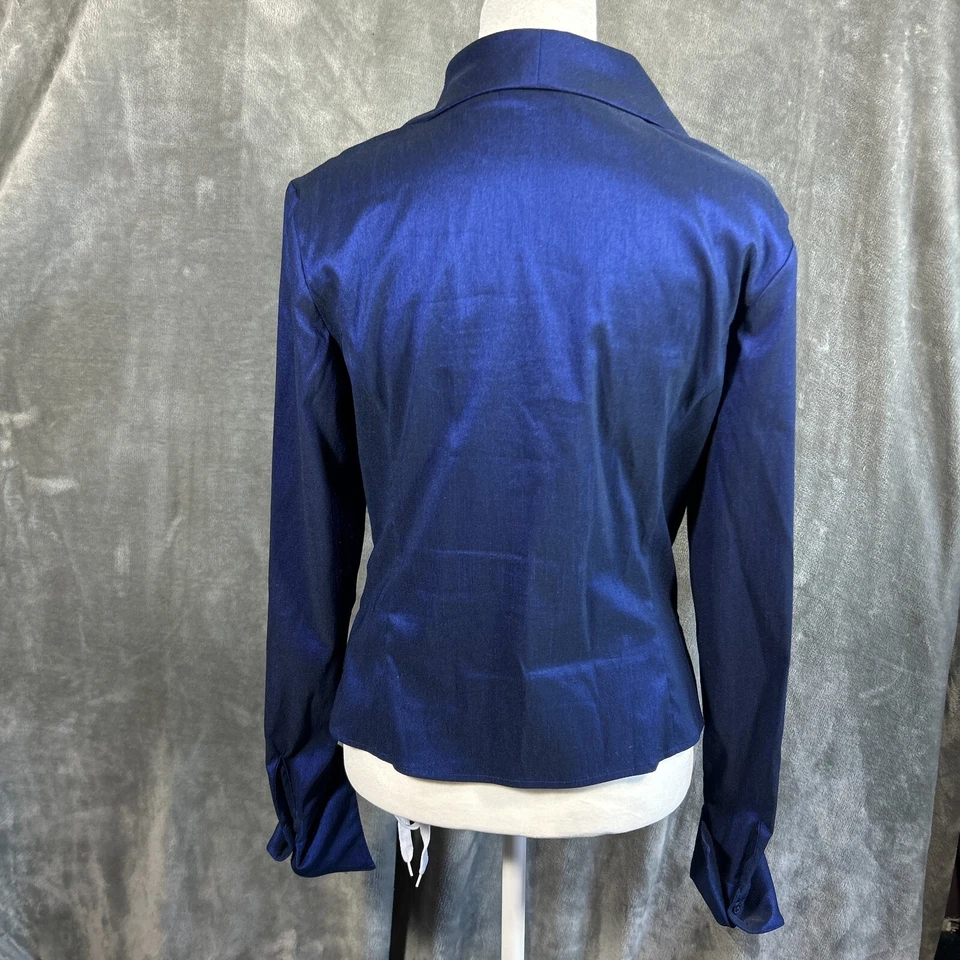 Chaqueta Samuel Dong Mujer S Azul Real Metálico Satinado Volantes Cuello Vacaciones Foto 2 de 4