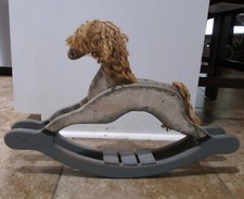 Vintage Primitive Hand Made Appaloosa Wooden Rocking Horse with Hemp Mane 22.5"