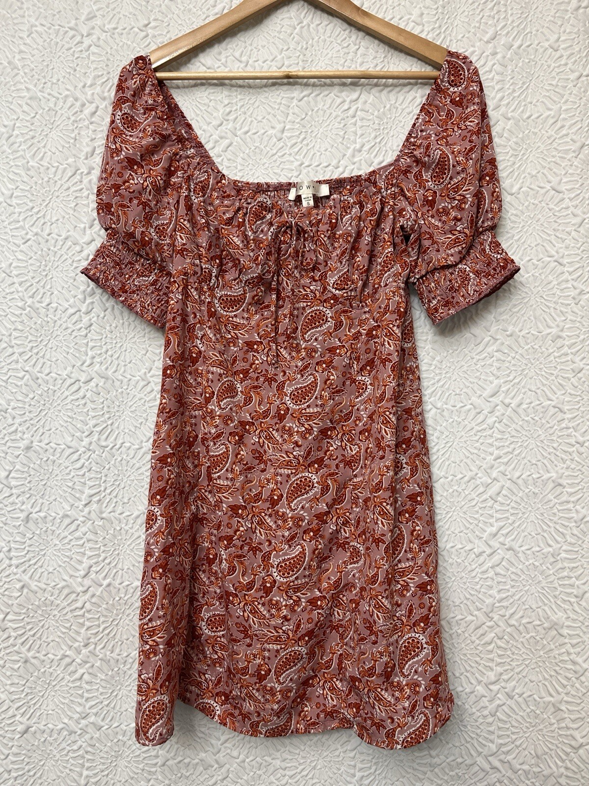 Abito Fila A Taglia S Paisley Babydoll Mini Lattiera Contadina Manica a Sbuffo Nuovo con etichette