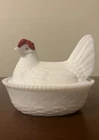 VTG Westmoreland 5.5” Milk Glass Hen On Nest Red Crown Split Tail PLEASE READ