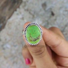 Natural Green Turquoise Sterling Silver Boho Statement Handmade Silver Ring