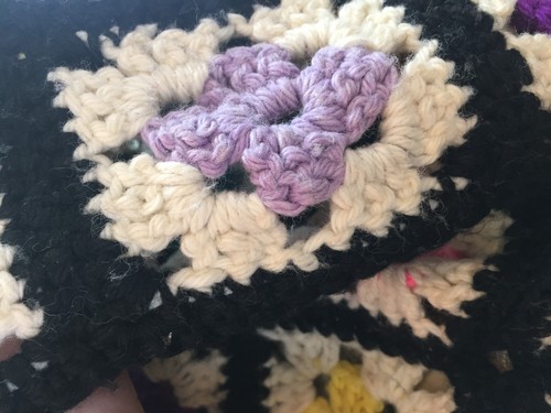 Handmade Crocheted Knit Granny Square Black Multi Blanket Throw 55" x 65" - Picture 3 of 6