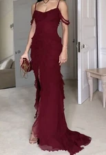 Mia Belle Cascading Ruffle Red Dress Size XS