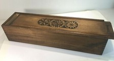 Très jolie boîte allongée, bois sculptée, queue d'aronde, 39 cm, à coulisse