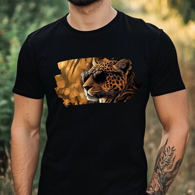 Mens Leopard Sunglasses Cotton T-Shirt Size XS to 5XL