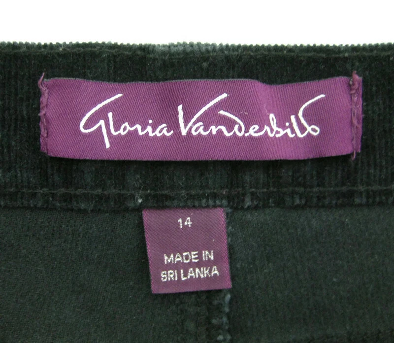Pantalones de pana GLORIA VANDERBILT para hombre (talla 14) negros delanteros planos 5 bolsillos Foto 2 de 4