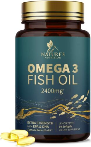 Omega 3 Fish Oil Capsules 3x Strength 2400mg EPA &amp; DHA, Highest Potency