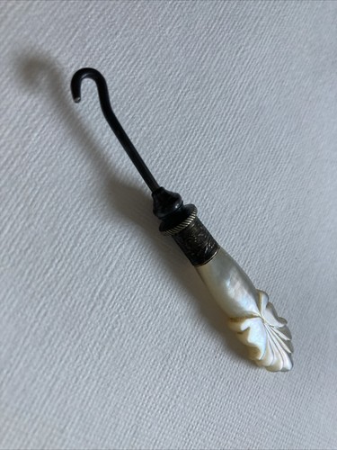 ANTIQUE VICTORIAN MOTHER OF PEARL AND METAL BUTTON /GLOVES HOOK - Picture 8 of 11