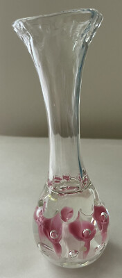 Joe St Clair ~PINK TRUMPET FLORAL~ HAND BLOWN BUD VASE Paperweight FLORAL