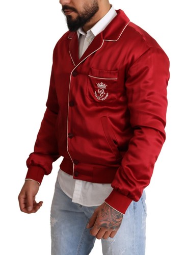 Dolce & Gabbana Chaqueta Rojo Seda Botón Dg Logo Bomber Hombre IT48/ US38/ M - Imagen 2 de 10