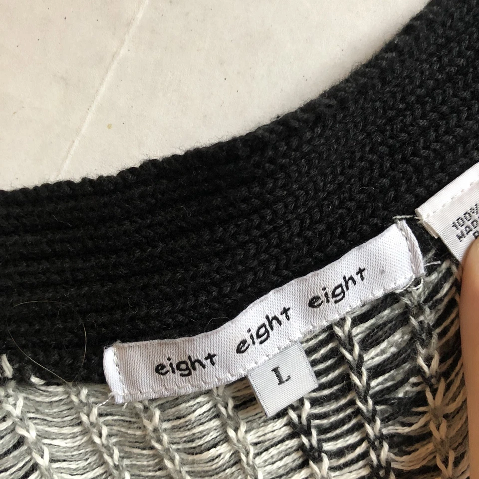 Eight Eight Eight Black Gray Leopard Open Front Cardigan Sweater Sz L A1079 - Image 3 of 4