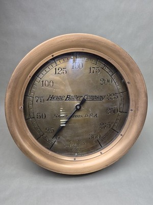 MASSIVE 15'' Antique HEINE Boiler Brass Steam Gauge ASHTON VALVE Boston Mass.