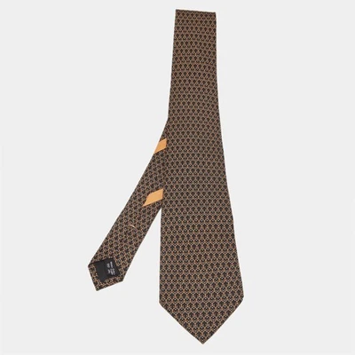 Cravate classique en soie motif ancre noir orange Salvatore Ferragamo - Photo 1/4