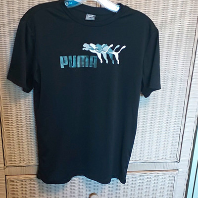 PUMA Boys Black Graphic Logo Crew Neck Short Sleeve T-Shirt Size L 14-16