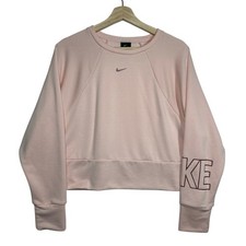 Nike Women's Center Swoosh Crop Crew Neck Long Sleeve Sweatshirt Pink Size M