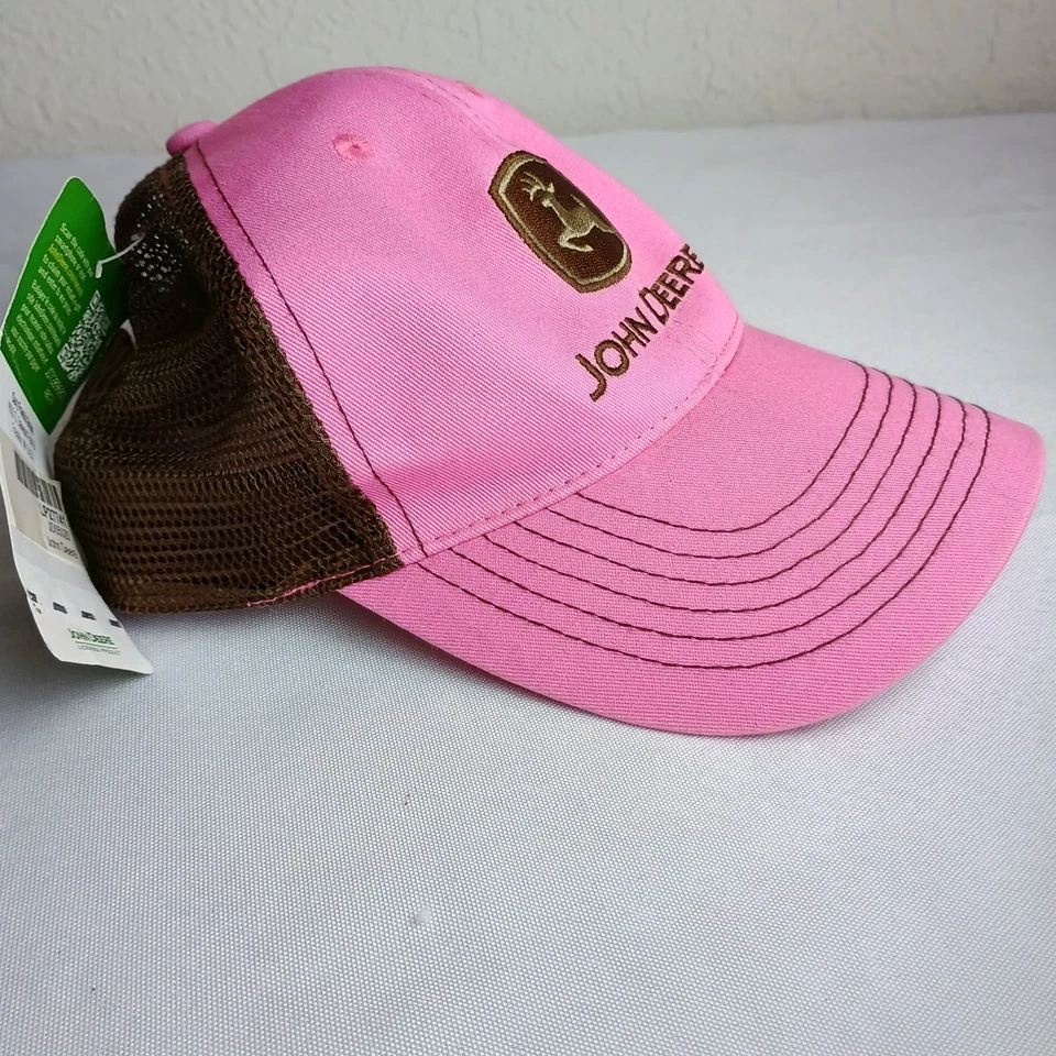 Gorra de camionero para mujer John Deere rosa/marrón malla trasera ajustable nueva con etiquetas Foto 2 de 4
