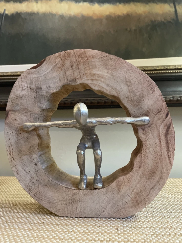 Art Metal Person In Wooden Circle Taking The Plunge - Image 2 of 4