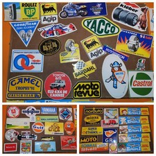 Lot Stickers Publicitaire Auto Moto : Esso, Shell, Michelin, Camel Trophy, 80s
