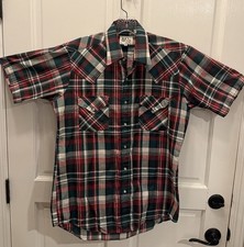 Vintage ELY Cattleman Western Shirt Pearl Snap Mens 15 1/2 Medium Plaid ShortSlv