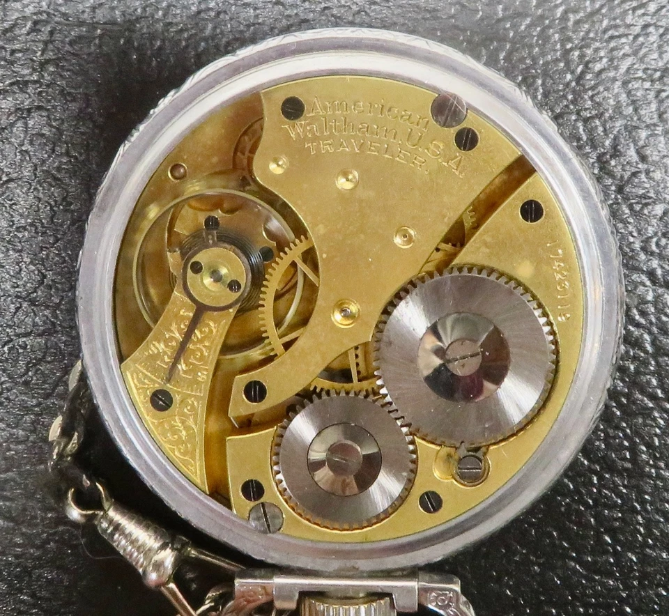 VINTAGE 1908 WALTHAM Traveler Railroad "Train Back" Pocket Watch Chrome Case - Image 2 of 4