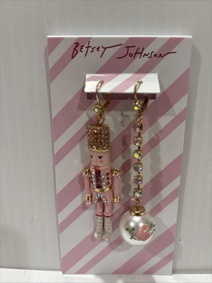  Betsey Johnson Pink Nutcracker Dangle Earrings Asymmetrical Pair - Image 2 of 4