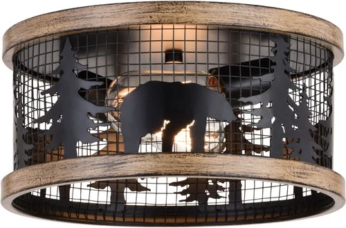 Vaxcel Lighting C0262 Kodiak 2 Light 12"W Flush Mount Drum - Black / Burnished - Picture 1 of 12