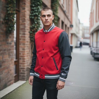 Nike Team Varsity Football Letterman s Bomber Jacket Red Grey DJ5971-657 Mens XL