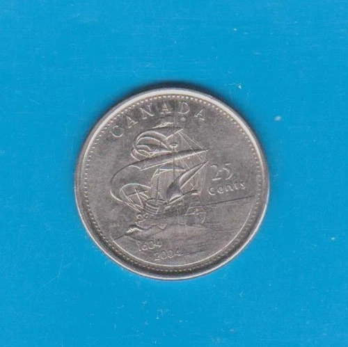 CANADIAN 25 CENT COIN 1604-2004 VOYAGE OF ST. CROIX TINY 'P' UNCIRCULATED