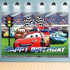 Racing Car Theme Happy Birthday Backdrop  5x3.5ft Birthday Party Decoration