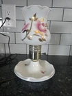 Vintage Milk Glass Hurricane Table Lamp Painted Pink Roses Trinket Base 9” EUC