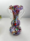 Vtg Fratelli Toso Murano Millefiori Art Glass Vessel Vase Colorful Floral Italy