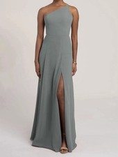 NWT Jenny Yoo Kora Mayan Blue One Shoulder Chiffon Bridesmaid Dress Gown size 18