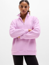Athleta Forever Fleece 1/4 Zip Sweatshirt Fleur Pink sz Medium 891664 NEW