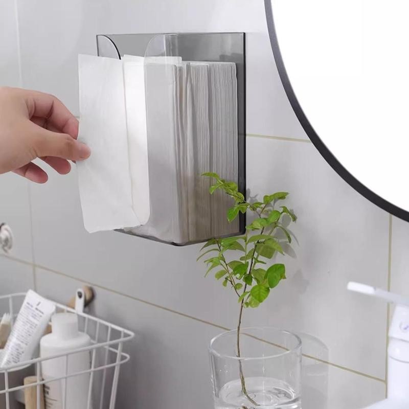 Plastic Wall Mounted Tissue Box Self-adhesive Punch Free Paper Towel ...