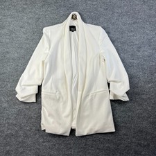 BBJ Ruched Sleeve Blazer Women's Ivory Lined Shawl Lapel Jacket Office Career