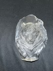 Vintage Carved Tiger Head Sculpture Glass Paper Weight 6-1/2” x 4-1/2” x 2” — photo 2
