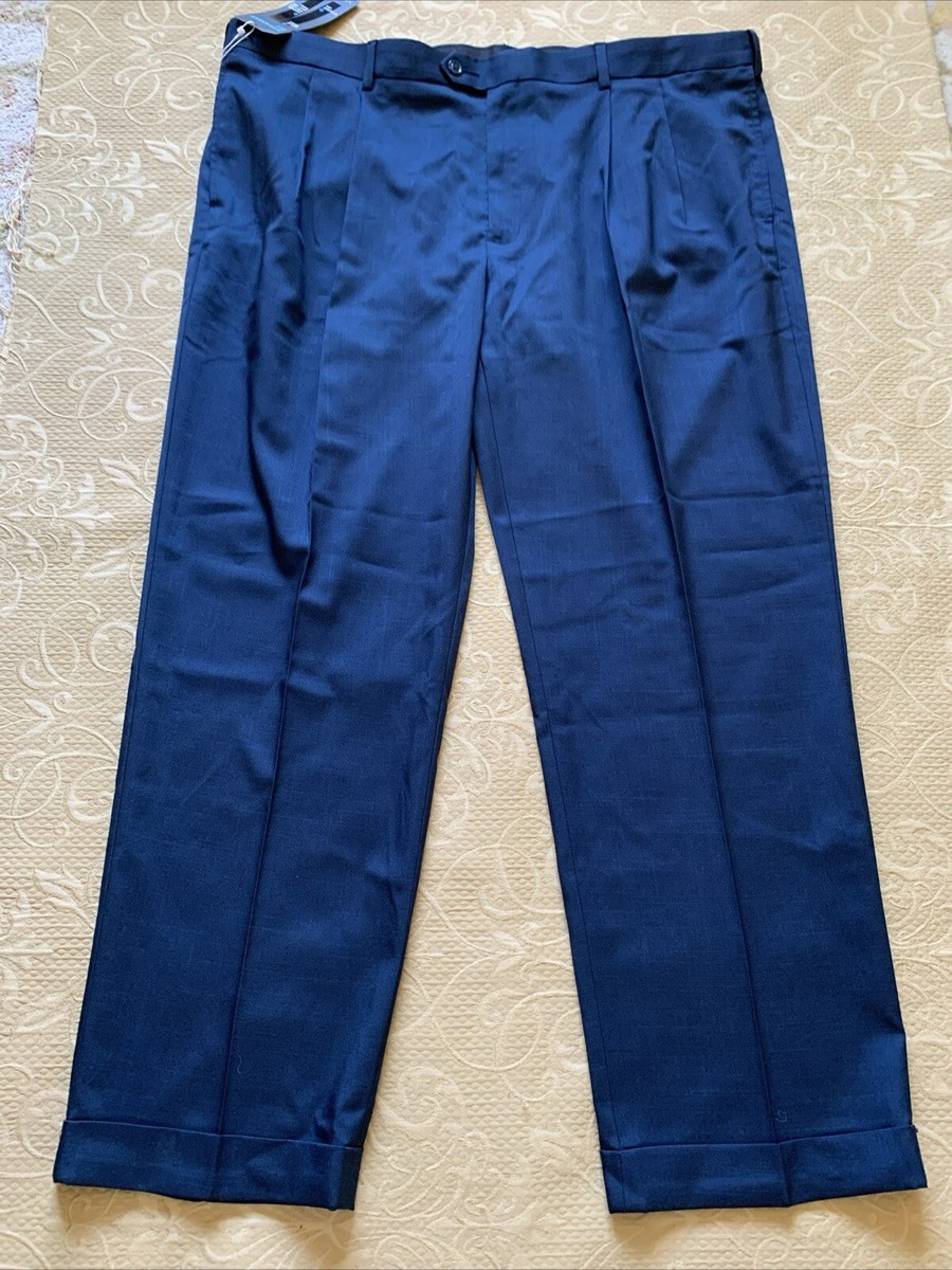 Savane Expandable Waistband Straight Fit Permanent Crease Pants 42 X 30  Pleated