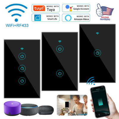 #ad 1 2 3 WiFi Smart Wall Touch Light Switch Glass Panel For Alexa Google APP Life $13.49
