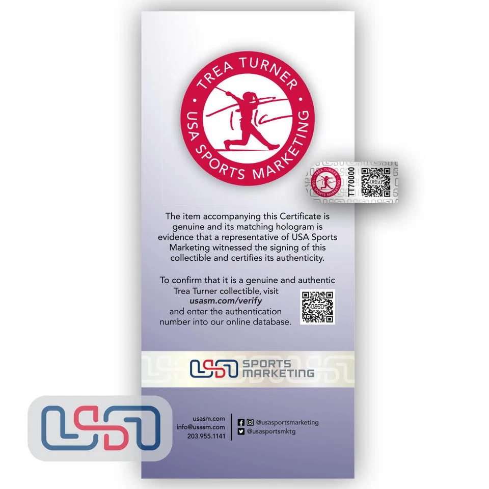 Trea Turner Phillies Signed Full Signature Black Rawlings Bat USA SM BAS #2 - Image 3 of 4