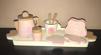 Wooden Tea Party Play Set of 11 Pieces Pretend Play for Little Girls Toddlers