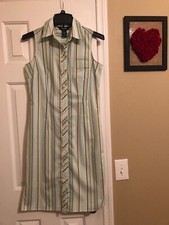 button through striped woman dress