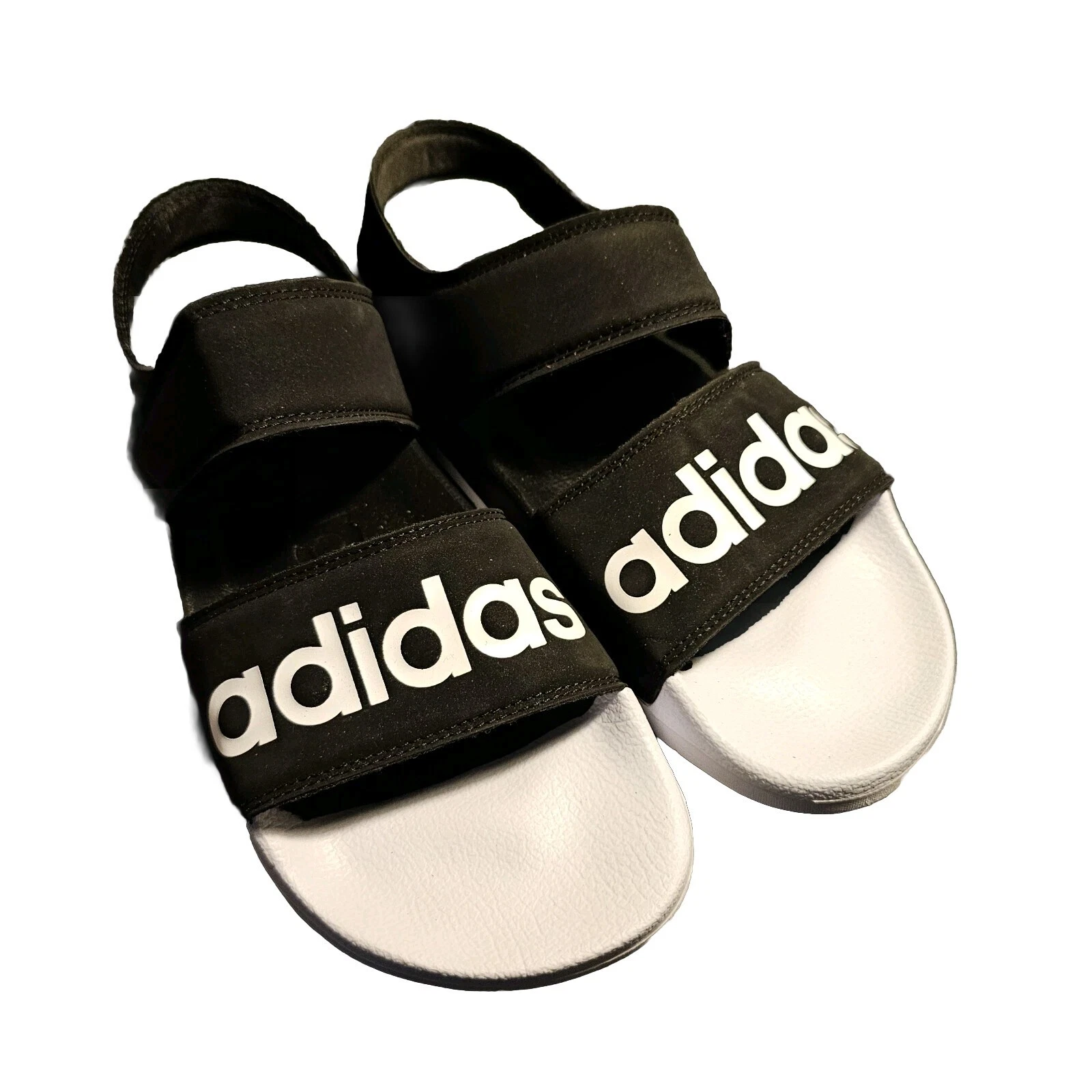 Sandali donna Adidas Adilette taglia 9 nero bianco atletico gancio e cinturino chiusura